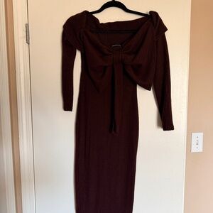 Maroon Low Back with Bow Sweater Dress from boohoo